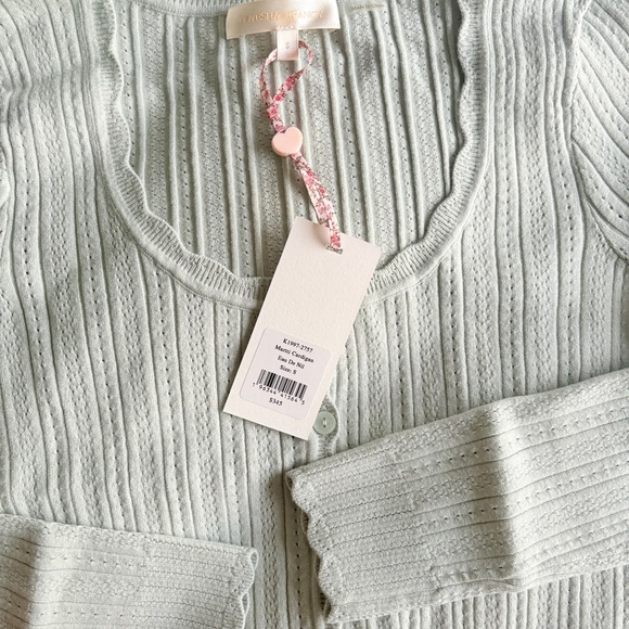 NWT LoveShackFancy Martti Stretch Pointelle Cardigan Eau De Nil Green | S - Picture 9 of 11